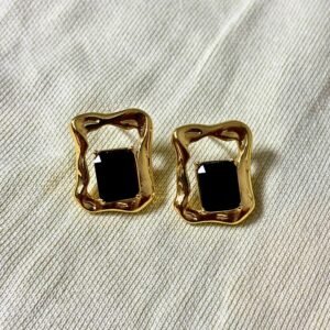 abstract frame earrings with black stone