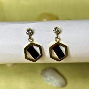 hexagon black stone drop earrings