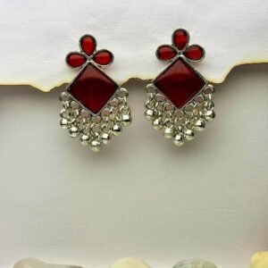 red stone silver plated earrings