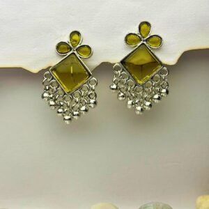 red stone silver plated earrings