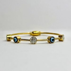 evil eye crystal charm gold cable bangle