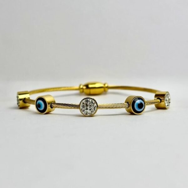 evil eye crystal charm gold cable bangle