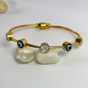 evil eye crystal charm gold cable bangle