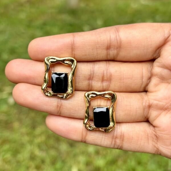 Abstract Frame Earrings with Black Stone - Image 2