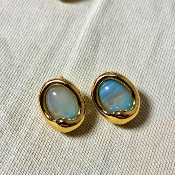 Gold Irregular Oval Opal Stud Earrings
